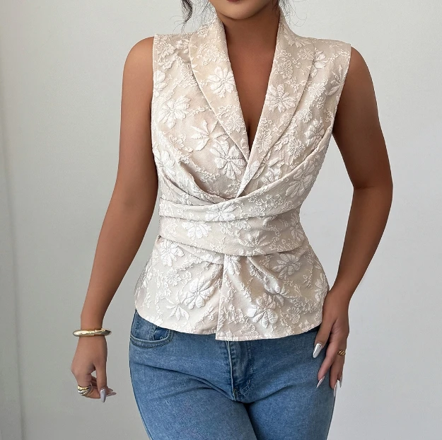 Chaleco de gama alta con cinturón en V profundo, elegante y sencillo a la moda para mujer, nueva ropa de mujer para el verano 2025