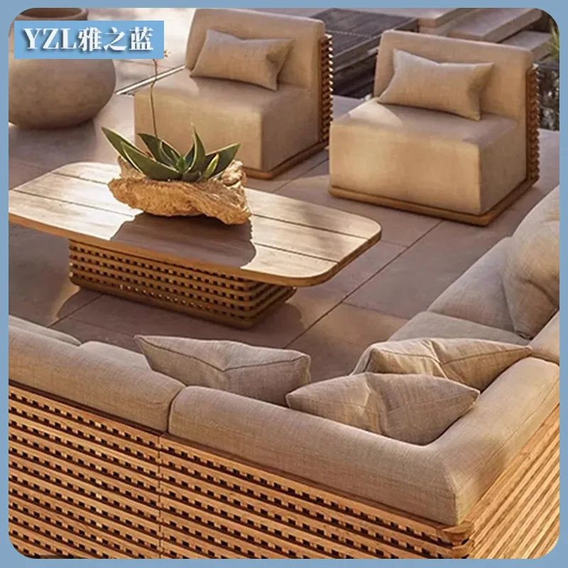 Outdoor solid wood tables and chairs courtyard villa teak dining table waterproof solid wood