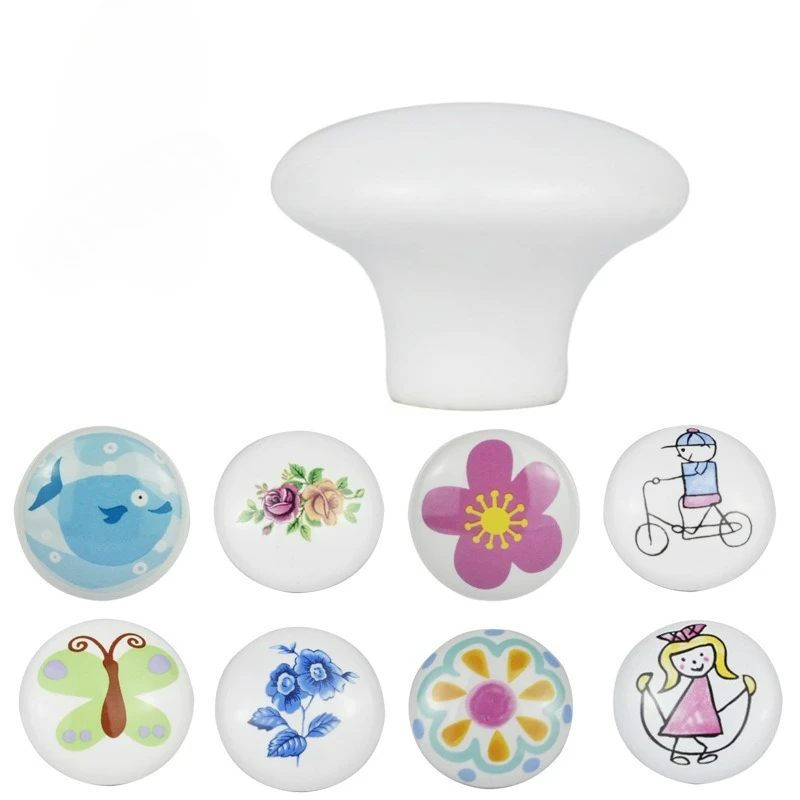 Ceramic Handle Single Hole Cartoon Circular Wardrobe Door European American Modern Minimalist Handle