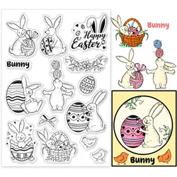 1Sheet Easter Clear Stamps Rabbit Wreath Egg Silicone Stamps Bunny Transparent Seal Stamps Film Frame Clear Stamp Seal for Paper
