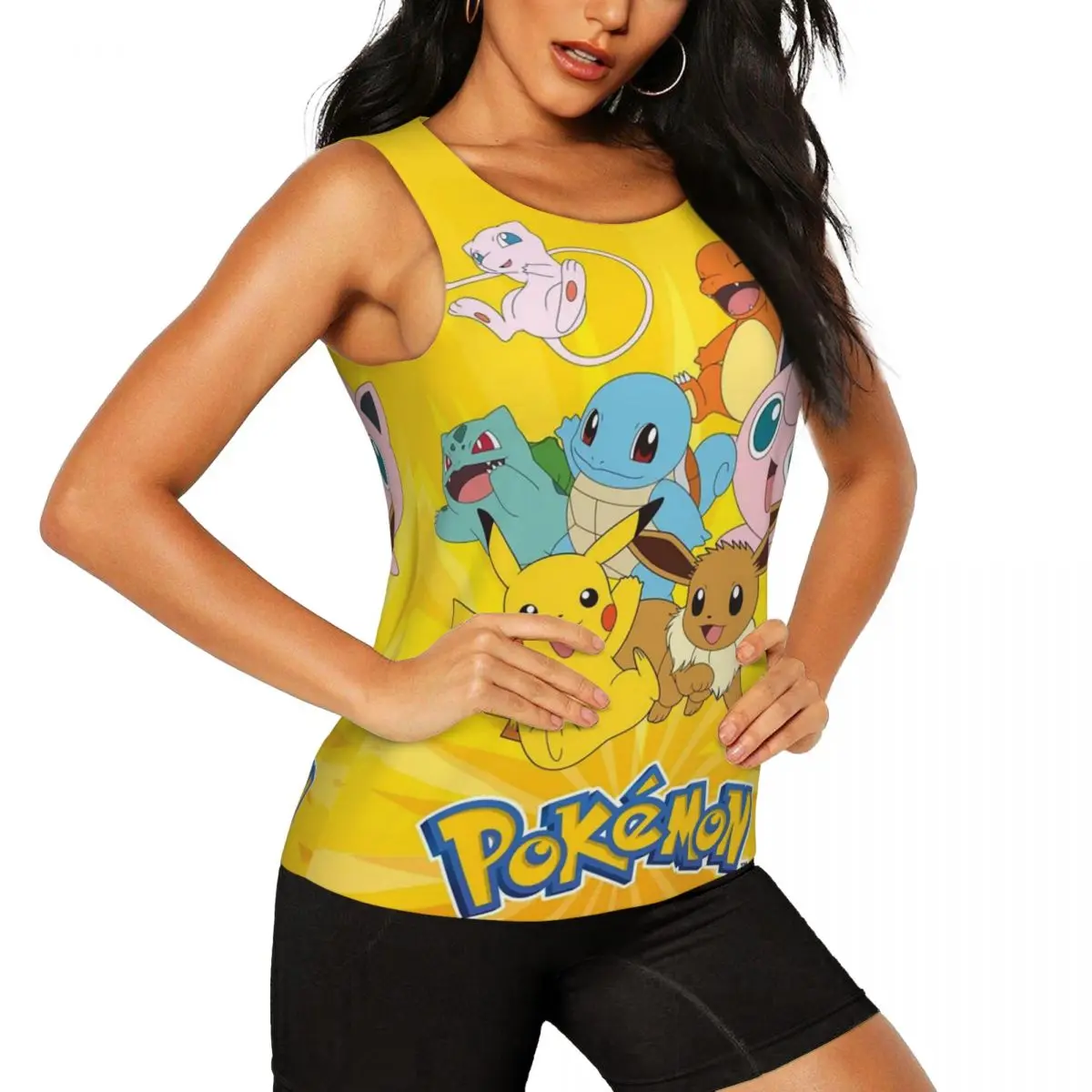 Custom Pikachus Characters Group Yoga Shirt Women Cartoon Athletic Workout Running Tank Tops