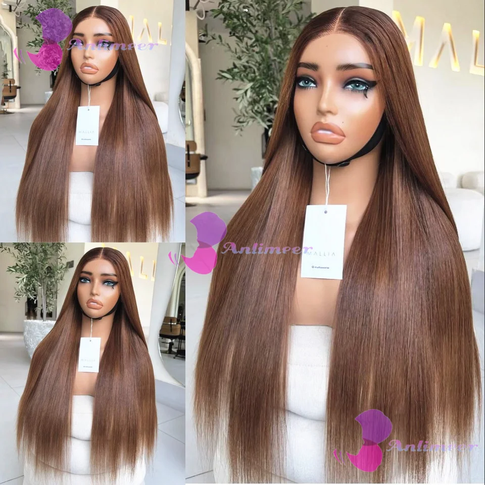 

Chocolate Dark Brown Silky Straight Human Hair 5x5 Silk Top Closure Wigs With Bleached Knots Glueless 360/Full Lace Frontal Wigs