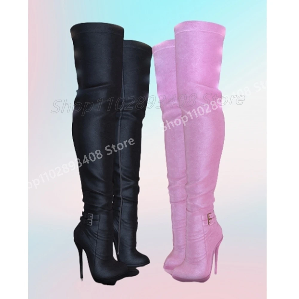 

Ankle Buckle Belts Pointy Over the Knee Boots Solid Stiletto High Heel Concise Style Fashion Women Shoes 2025 Sexy Para Mujere