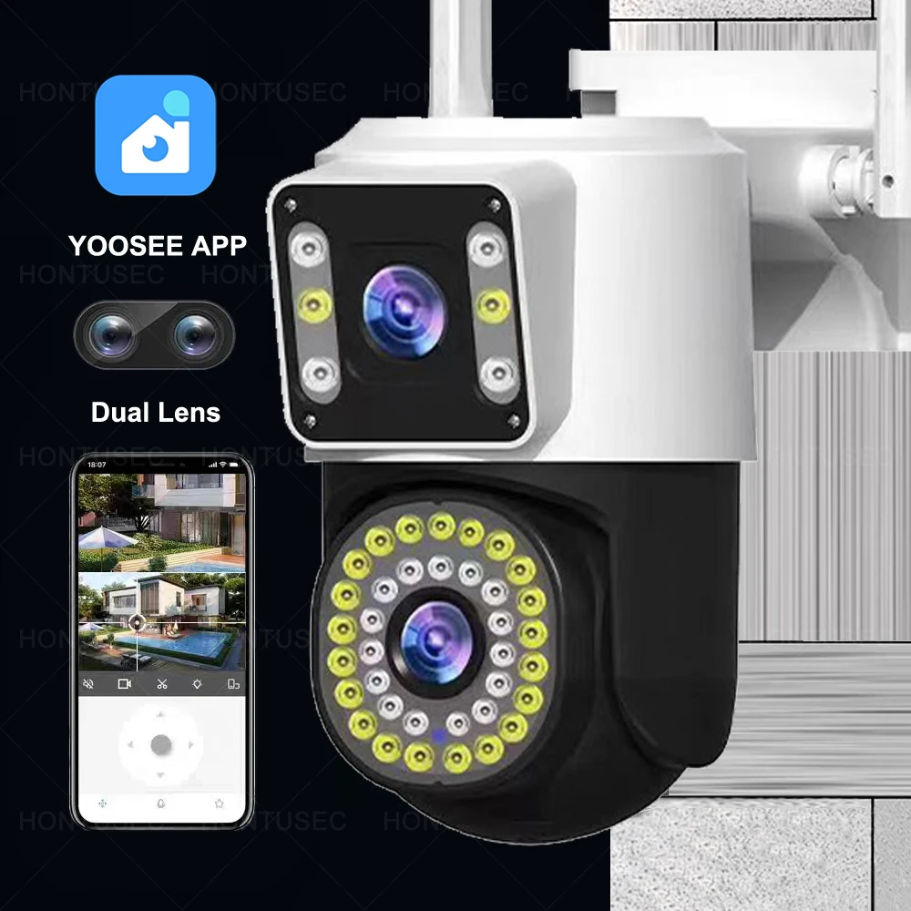 Yoosee 4K 8MP WiFi PTZ Camera Dual Lens Dual Screens Outdoor Waterproof Color Night Vision Two Way Audio Surveillance Camera