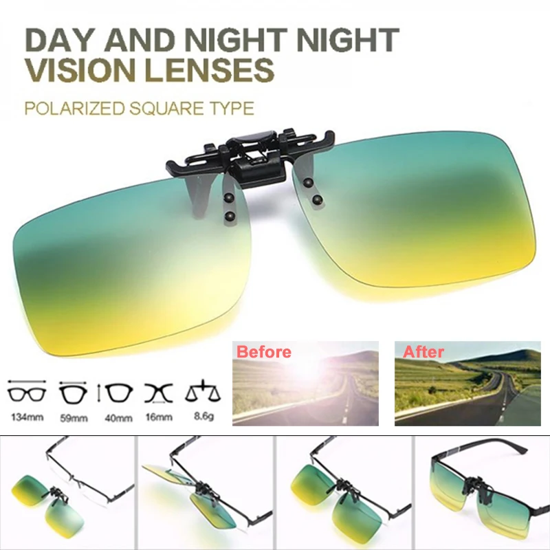 UV400 Polarized Sunglasses Clip Day and Night Driving Anti-Glare Sunglasses Len