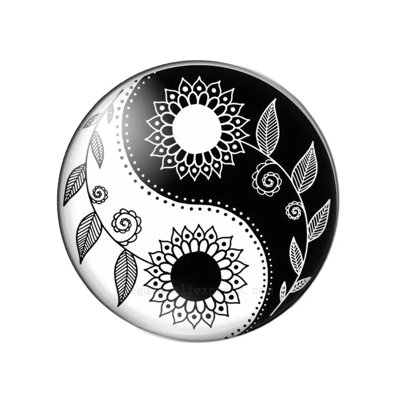 Yin Yang Tai Chi Sun and Moon Patterns 10mm/12mm/16mm/18mm/25mm Round Photo Glass Cabochon Demo Flat Back Making Findings