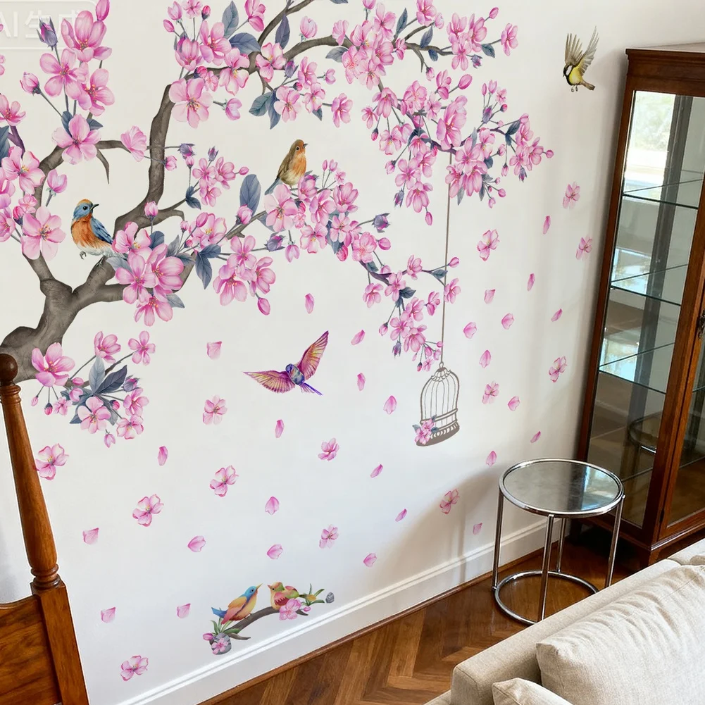 Minimalist Decor Floral Wall Decals Bedroom Decor Floral Bird Pattern Easy To Apply For Bedroom For Living Room