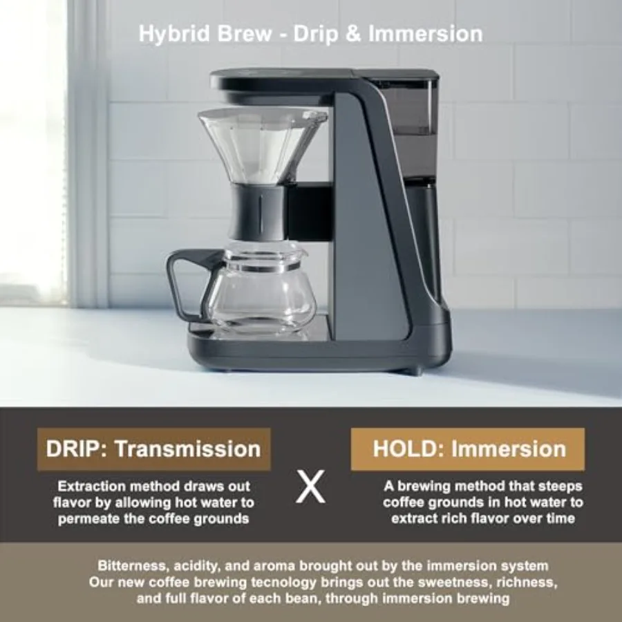 Caffettiera ibrida automatica per versare e fare l'immersione con un design innovativo che garantisce l'identificazione eccezionale della qualità del caffè