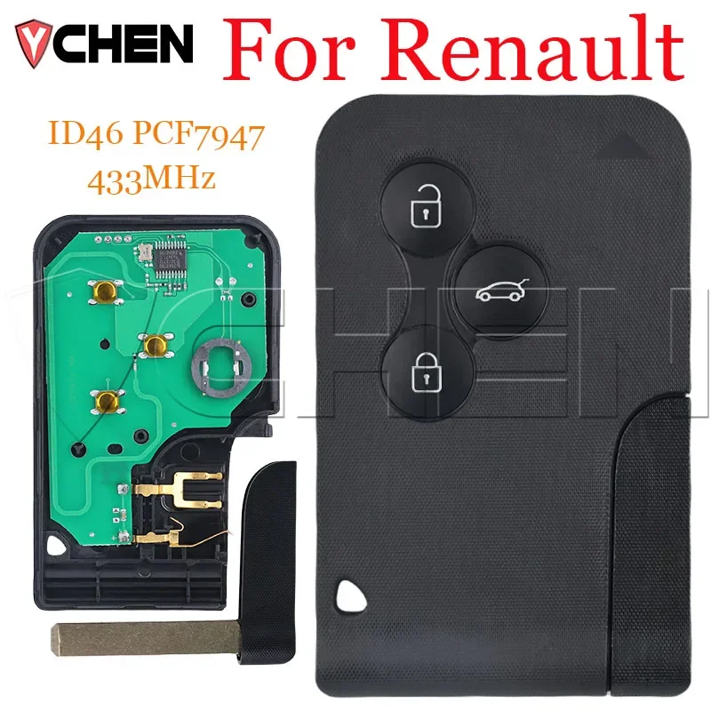 Replace Remote Control Car Key Fob for Renault Clio Megane Scenic 2 2003-2008 ID46 PCF7947 433MHz Smart Card Case Shell Cover