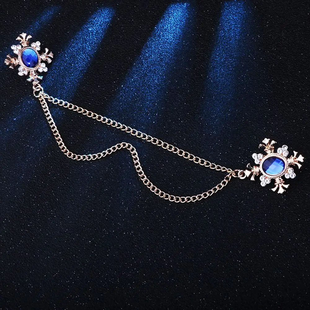 Elegant Retro Rhinestone Crystal Tassel Chain For Adults Korean Badge Pin Men Collar Pins Women Brooches Lapel Pin Buckle