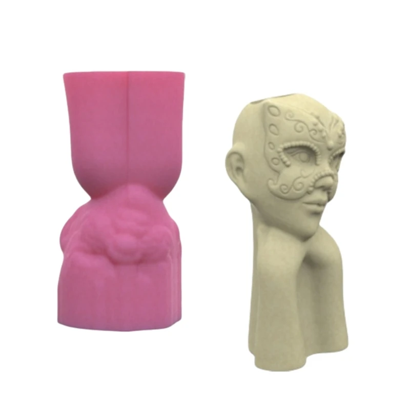 Handcraft Girls Mask Shaped Silicone Mold for Unique Plant Pots Sturdy Cement Plaster Casting Tool Home Decoration