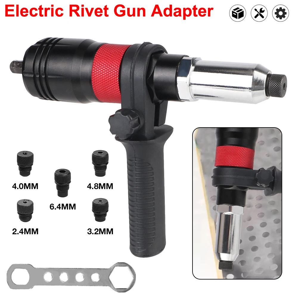 Electric Rivet Nut Tool Insert Nut Riveting Tool Adapter Home Cordless Kit Rivet Nut Gun Converter 2.4MM/3.2MM/4.0MM/4.8MM/6.4MM