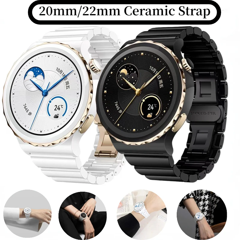 

22mm 20mm Ceramic Strap For Huawei Watch GT3 Pro 46mm/43mm Metal Bracelet Wristband For Samsung Watch 5/4/3 Amazfit GTR/Stratos