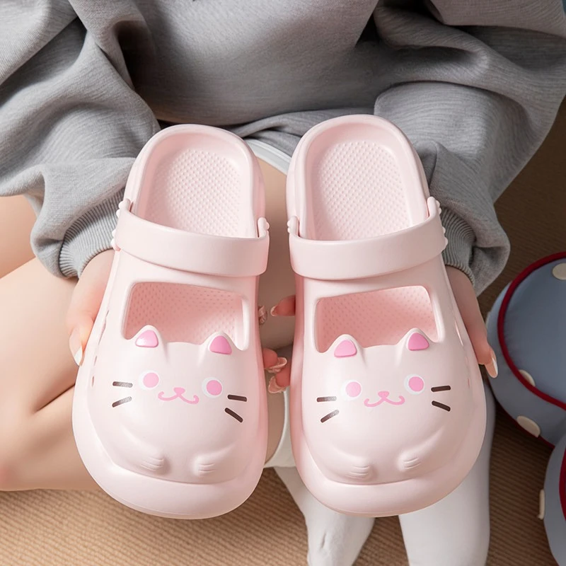 

Summer Women's Cute Cat EVA Clogs New Thick Sole Non-slip Breathable Japanese Mary Jane Slippers Outdoor Beach Casual Sandals