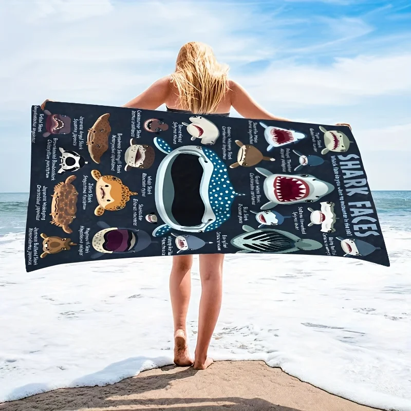 Shark Species Guide Beach Towel Educational Marine Life Print For Kids Learning Pool Party Fun Accessory Gift Idea
