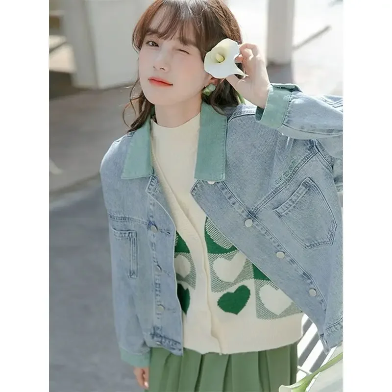 Hikigawa All Match Women Jacket Casual Chic Fashion Contast Color Tops Women Long Sleeve Turn Down Collar Roupas Femininas