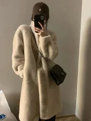 Winter 2025 New Women's Thickened Long Fur Coat Artificial Mink Fur Integrated Leather Eco-friendly Fur Jacket Korean Style
