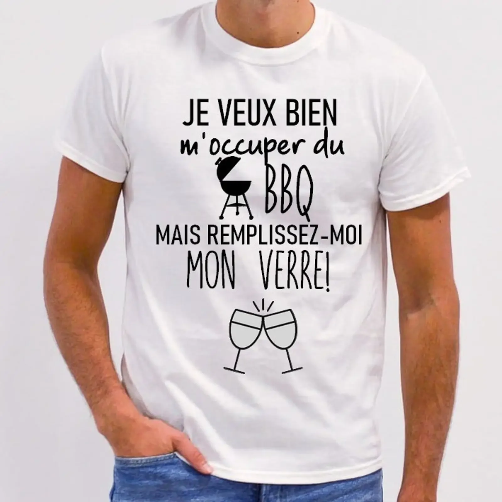 Men's Funny BBQ Slogan T shirt I'll Take Care Of The But Fill My Glass First Casual  Father's Day  vintage Washed Soft graphic