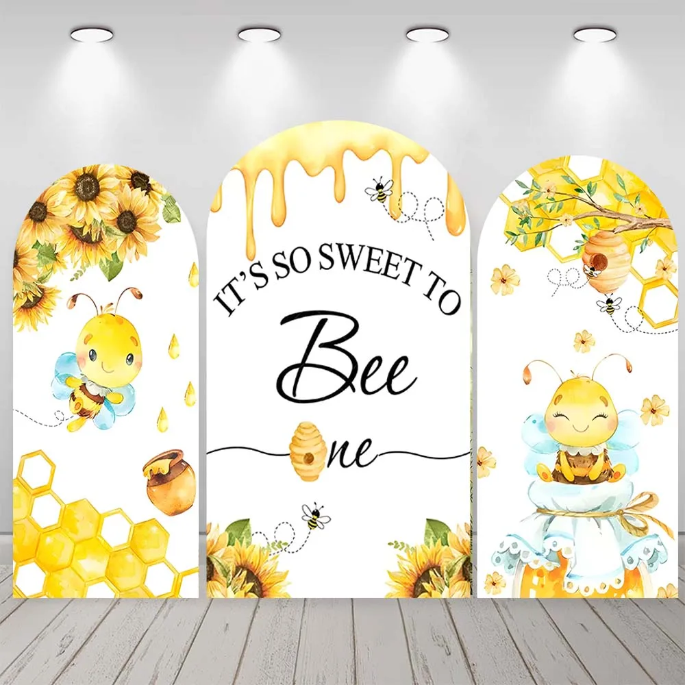 Cartoon Cute Bee Collecting Honey Sunflower Kid Birthday Party Arch Backdrop Custom Kid Room Photography Poster Decor Background