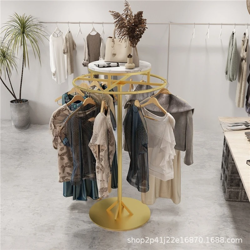 Garment store display stand floor floor iron gold round thick rotation