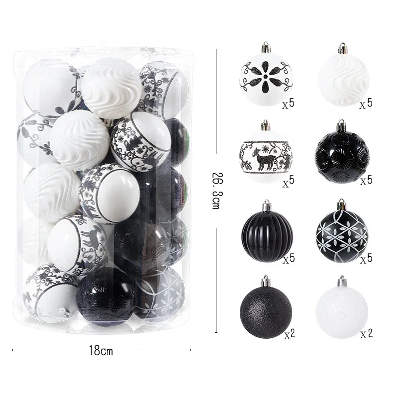 34pcs Christmas Ball Ornaments 6cm Black Gold White Red Blue Baubles Christmas Tree Decoration for 2025 Navidad Noel Xmas Party