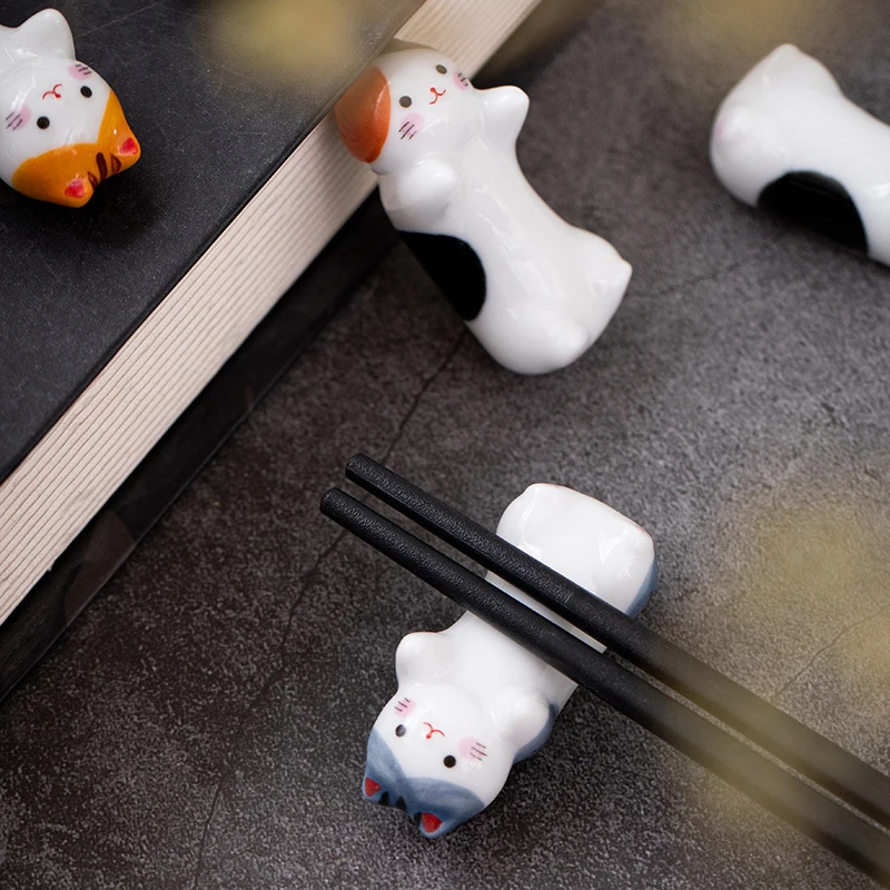 1PC Lovely Cat Shaped Ceramic Chopstick Holder For Kitchen Dining Table Chopsticks Accessories