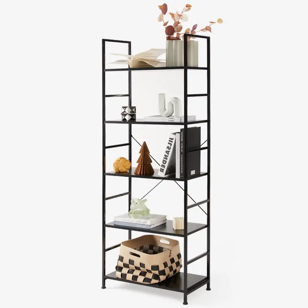 

Bookcase, 5 Tier Book Shelf, Storage Shelf, Classic Modern Bookcase for CDs, Movies, Books, Industrial Bookcase for Home Office