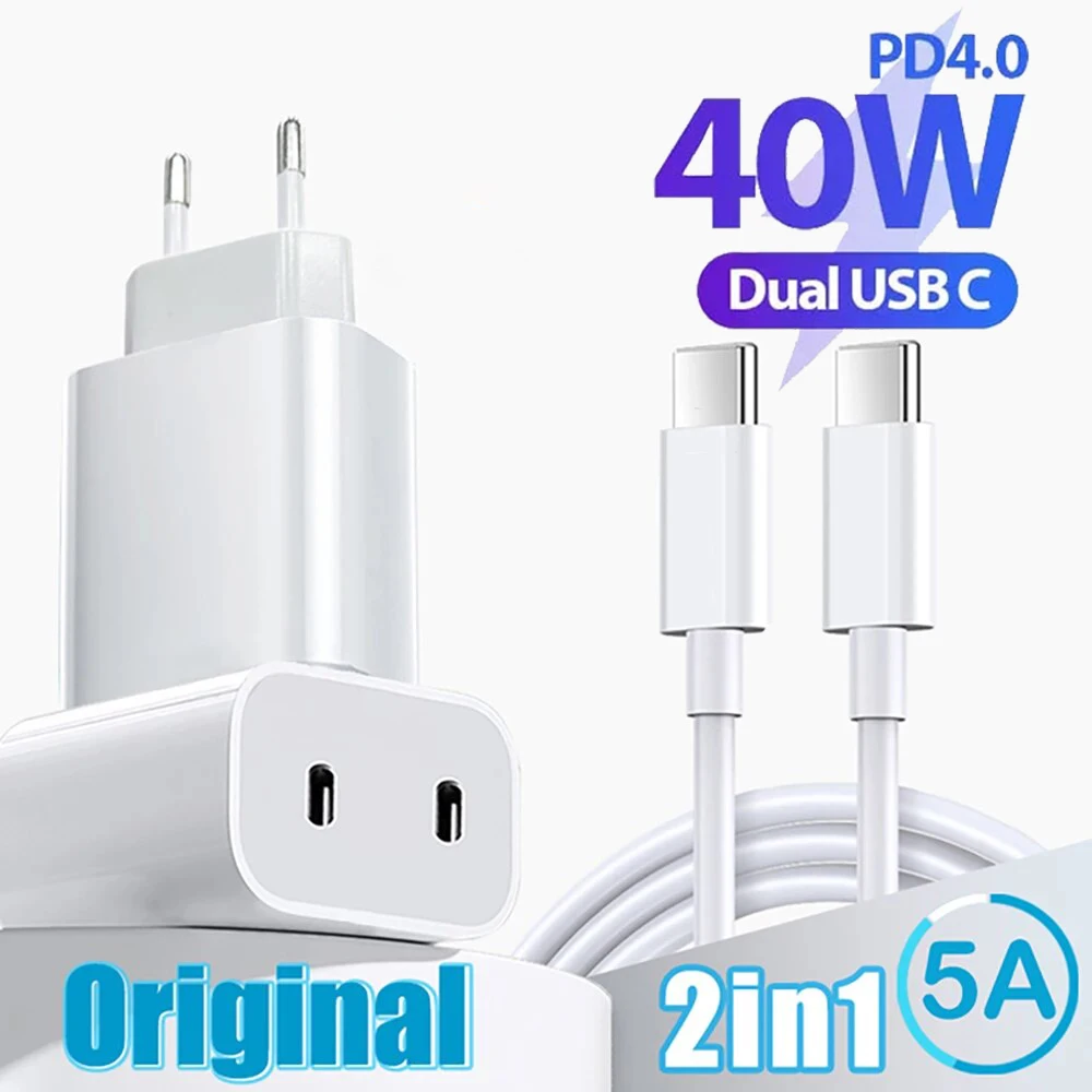 40W PD Charger Dual USB C Fast Charging Charger QC3.0 Mobile Phone Charger Power Adapter for iPhone 16 15 14 Xiaomi Wall Charger