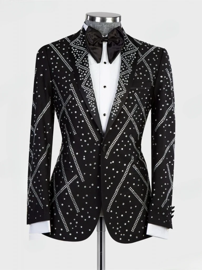 

High Quality 2 Pieces Men Suits Peaked Lapel Custom Jewelry Decoration One Button Formal Prom Wedding Groom Tailored