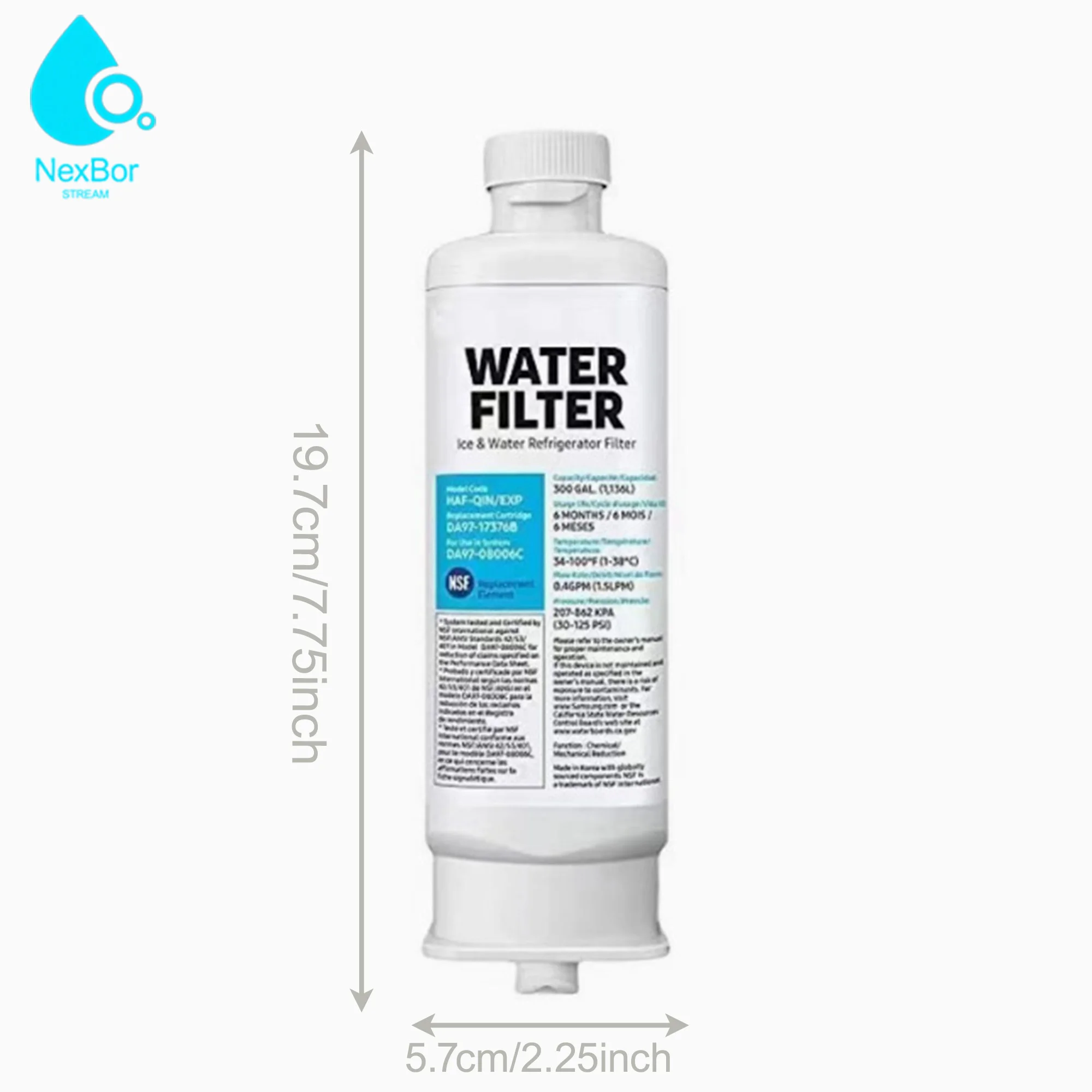 Water Filter for Samsung Refrigerator, Activated Carbon Filtration, Replacement for Samsung HAF-QIN/EXP DA97-17376B  RF28R7201S