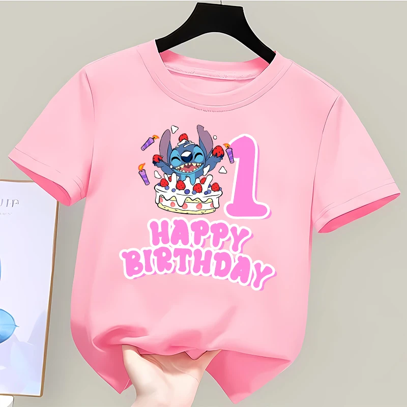 

Disney Stitch Numbers Child T-shirts Cartoon Print Polyester Short Sleeve Tops Girls Kawaii Tees Casual Clothing Birthday Gifts