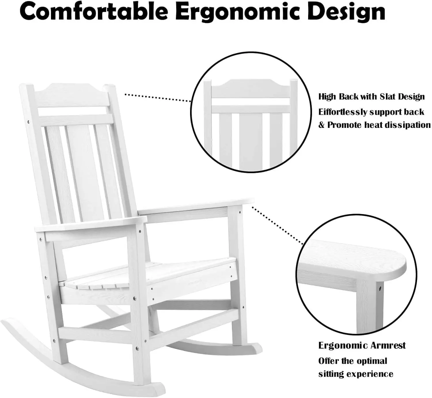 Homehua Patio Rocking Chair, All Weather Resistant Outdoor Indoor Fade-Resistant Patio Rocker Chair，Stable Durable Smooth
