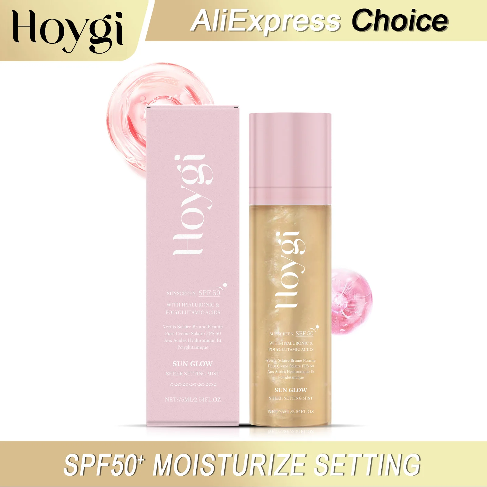 HOYGI SPF 50 Setting Spray Lasting Moisturizing Oil Control Fast Absorbing Natural Non Greasy UV Protection Fixer Makeup Spray