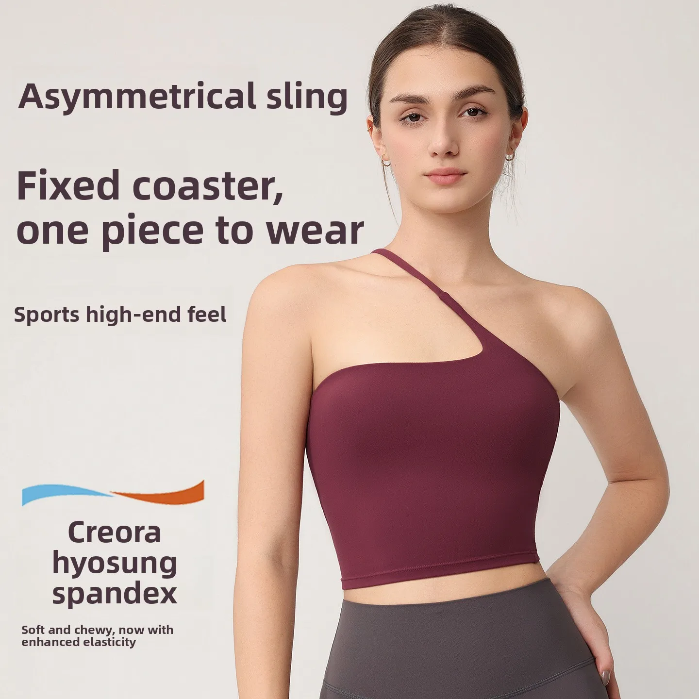 Women's Sports Bra Single Shoulder Strap Yoga Fitness Pilates Shockproof Gathered Chest Pad Slanted Design Fixed Back Support