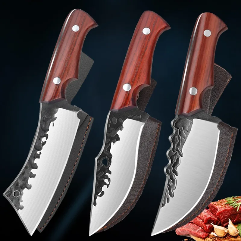 

Stainless Steel Kitchen Slicing Knife Hand Forged Boning Knife Wood Handle Butcher Meat Cleaver Sharp Fruit Peeling Knife