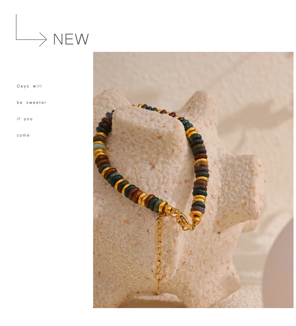 Yhpup Bunte Natursteinperlen Kette Handgefertigtes Armband Armreif Wasserdicht Böhmen Edelstahl Y2K Trendiger Schmuck Geschenk – Detail 9