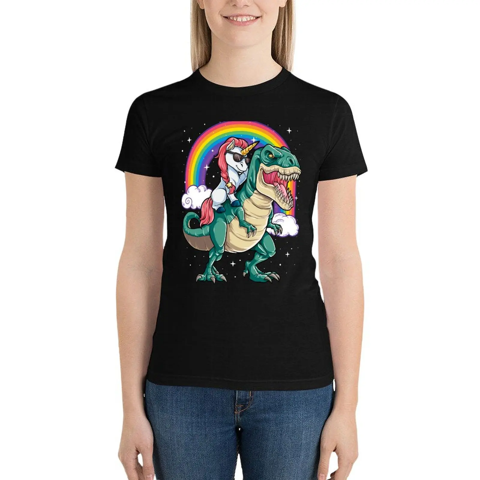 Unicorn Riding Dinosaur Shirt for Girls Women Kids Boys Men Unicorn Dino Lover Gift T-Shirt cute tops tshirts for Women