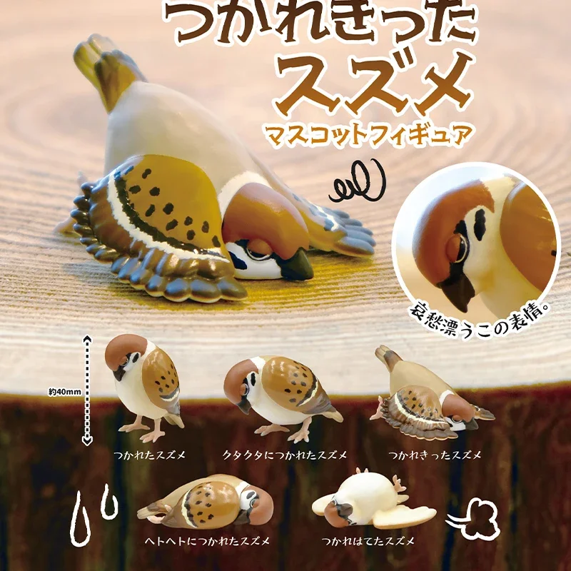 

QUALIA Tired Sparrow Ornament Miniatures Figurines Mini Bird Model Gachapon Toy for Kids Gifts