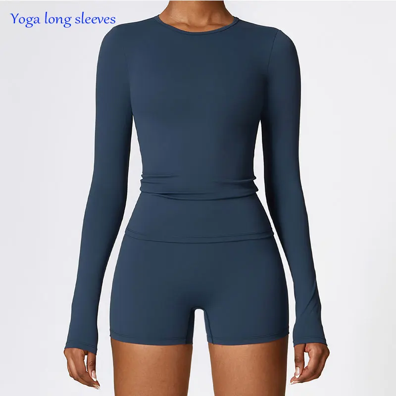 Camisetas de Yoga para mujer, Top deportivo sólido de manga larga para gimnasio, entrenamiento, correr, Sexy, ombligo expuesto, secado rápido, ropa