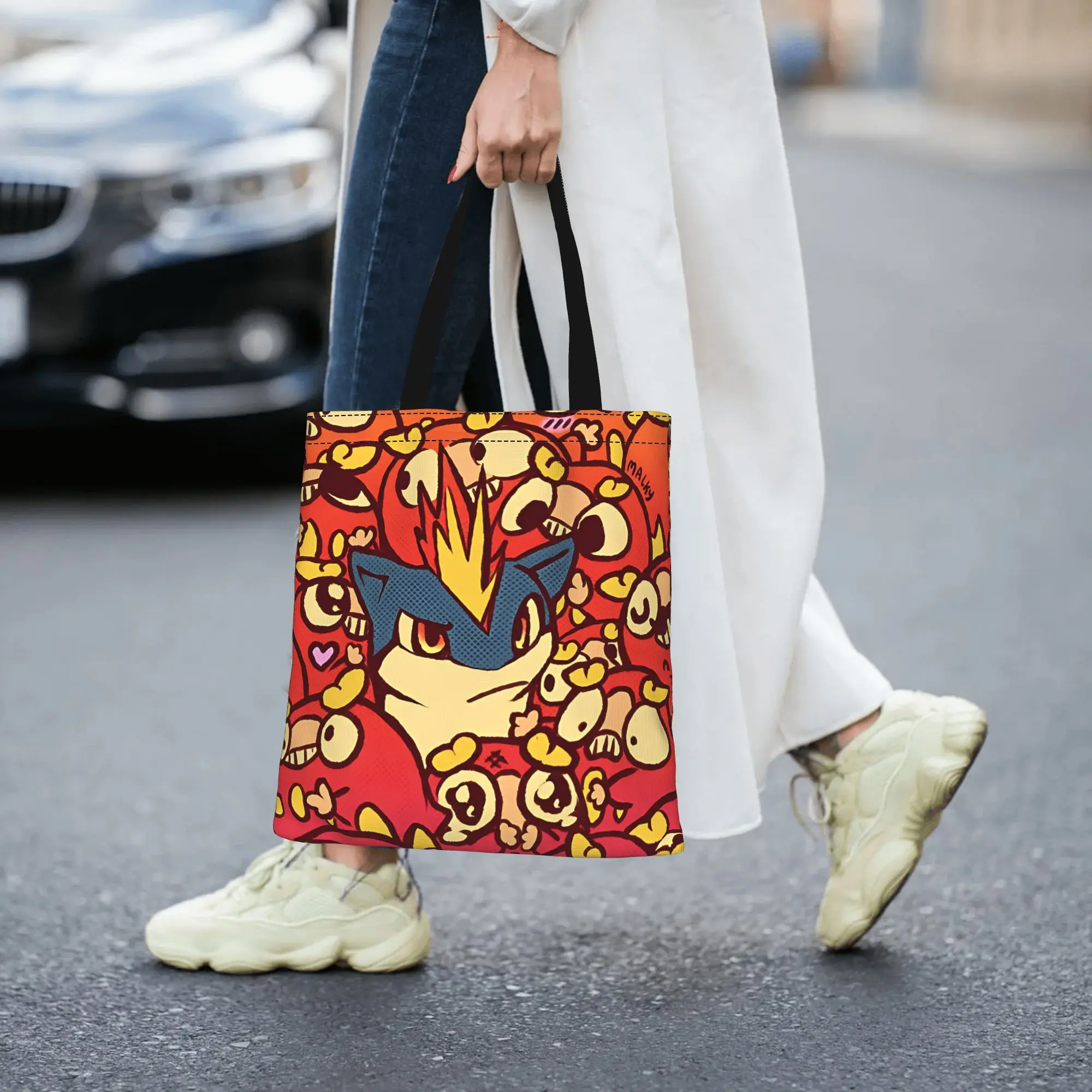 Customized Cartoon Pokemon Theme Women's Bag Shopping Bag Reusable Double Sided Canvas Tote Bag Shoulder  Handbag