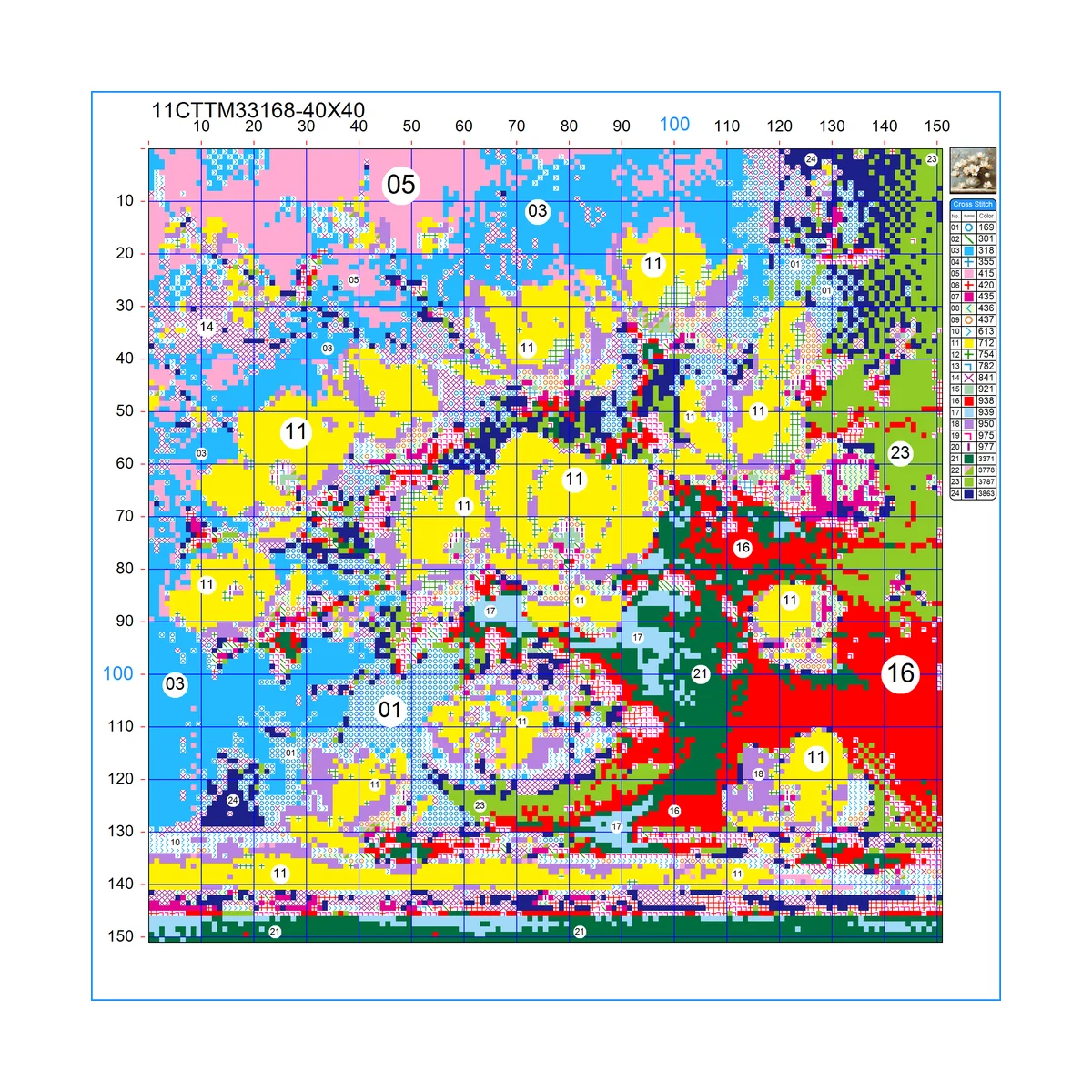 1 Stück 40x40 cm/15,74 Zoll, 11CT/14CT Kreuzstich-Set, DIY Valentinstagsgeschenk, Stickerei-Set für Festivals, Blumen – Detail 2