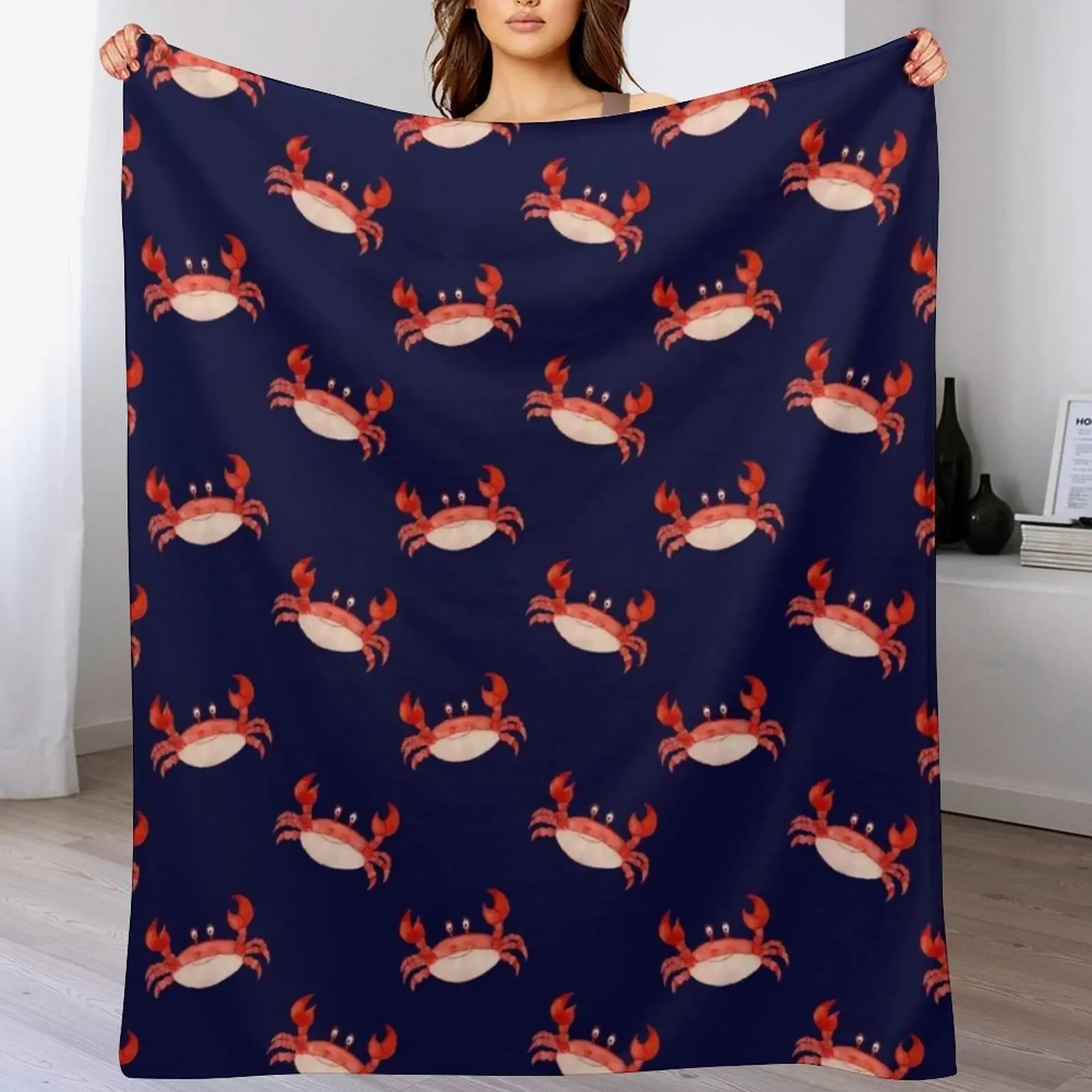 Crab Happy crabby seaside crustaceans, fun red animal sea ocean lobster Throw Blanket Nap Camping Plush Blankets