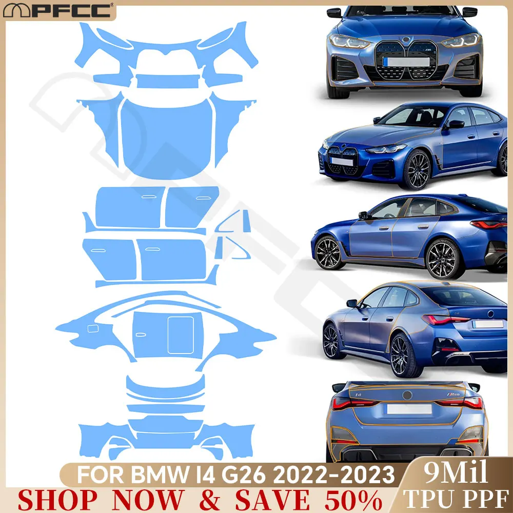 

For BMW I4 G26 2022 2023 Pre-cut PPF Bra 9Mil TPU Paint Protection Film Car Body Bumper Door Clear Anti-scratch Resistant Cover