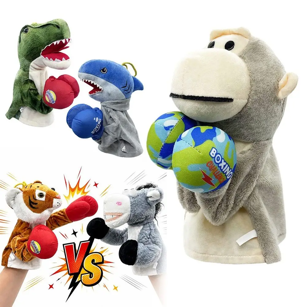 Creative Plush Punching Hand Puppet Interactive with Sound Animal Boxing Puppet Animal Doll Dinosaur Kangaroo Doll for Kids Gift