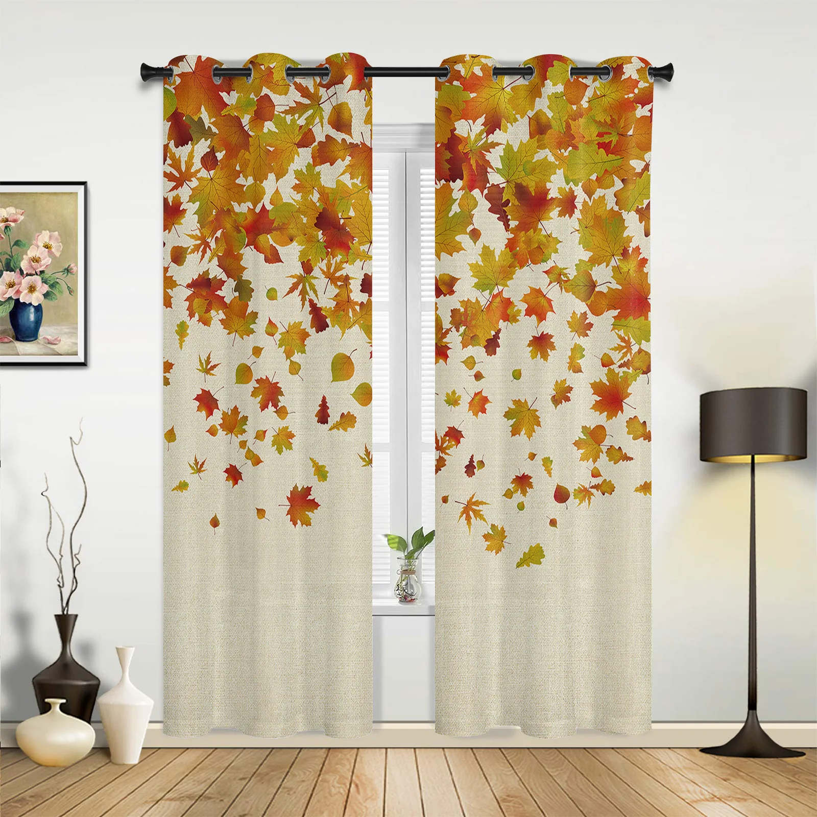 

Thanksgiving Maple Retro Farm Luxury Window Curtains Printed Curtains for Living Room Kitchen Home Decor Valance Drapes