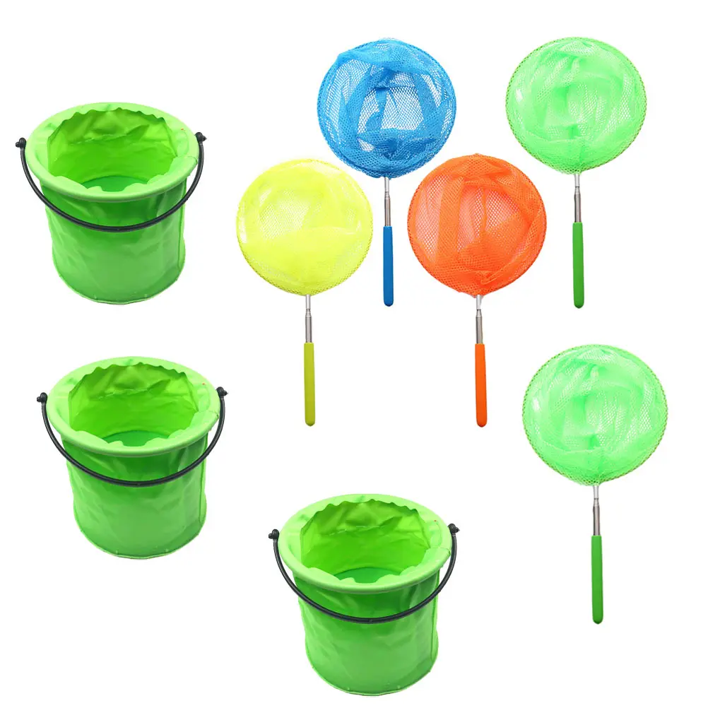 1 set Kit rete da pesca per bambini Reti da pesca telescopiche colorate per bambini Reti da stagno retrattili per insetti all'aperto