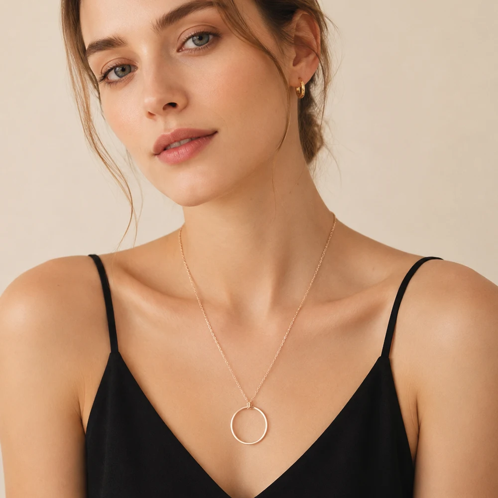 Necklace Large Circle Spring Fashion Charm Carrier Jewelry Europe 925 Sterling Silver Gift For Women Men