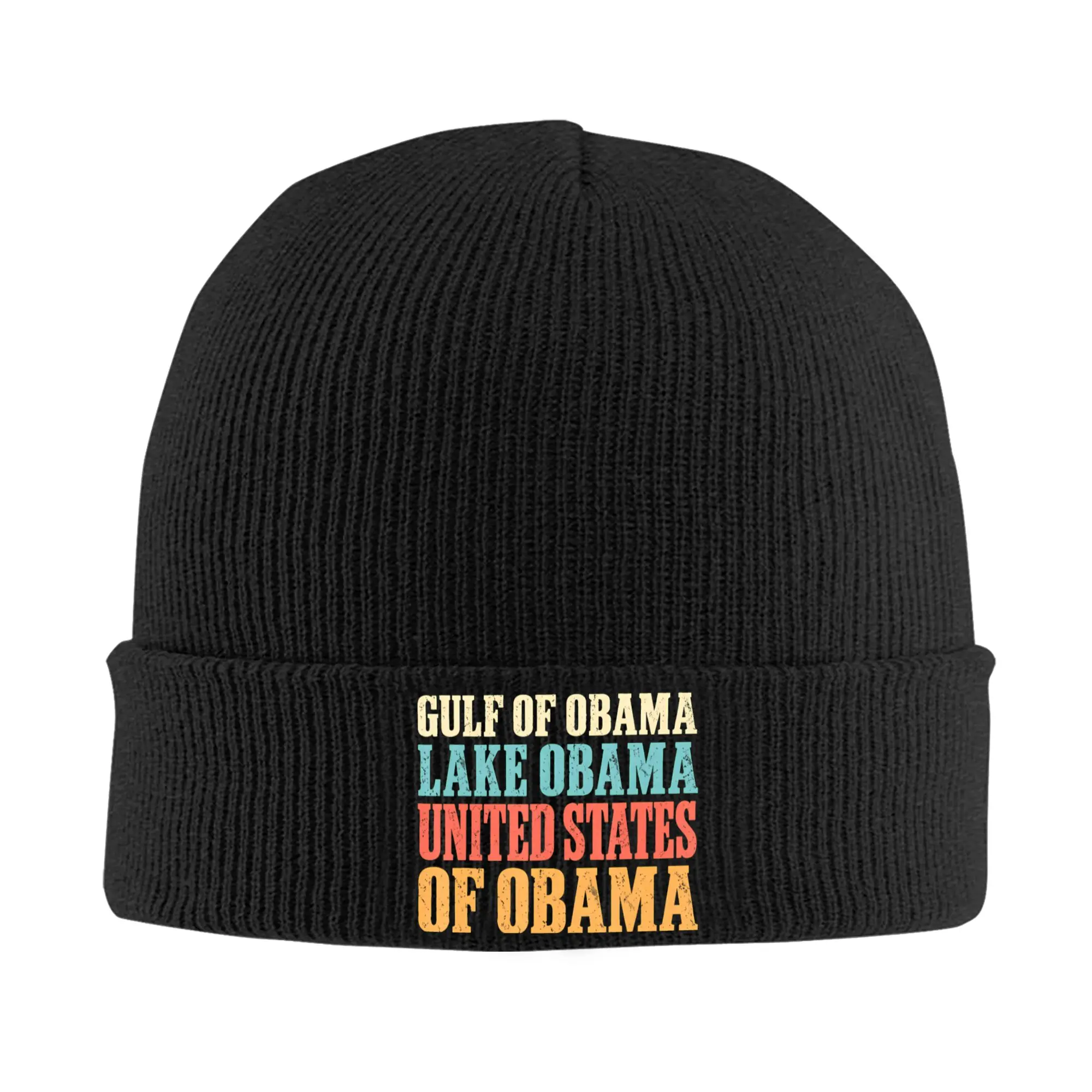 Gulf of Obama Lake Obama  Political Humor Beanie Hats  Bonnet Hats Adult Unisex Trendy Gym Knitted Hat Spring Graphic Soft Caps