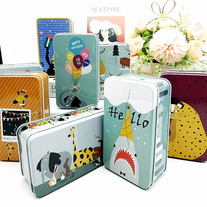 10 Pcs Cartoon Christmas Lavender Rectangular Tinplate Metal Storage Boxes For Ornaments,Wedding Candy ,Sundry Goods,Cute Gift