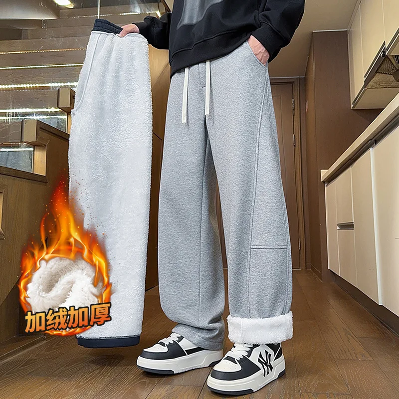 

Мужские бархатные спортивные штаны с эластичной резинкой на талии, повседневные брюки, брюки на шнурке, свободные прямые брюки для мужчин, универсальная студенческая одежда в стиле хип-хоп